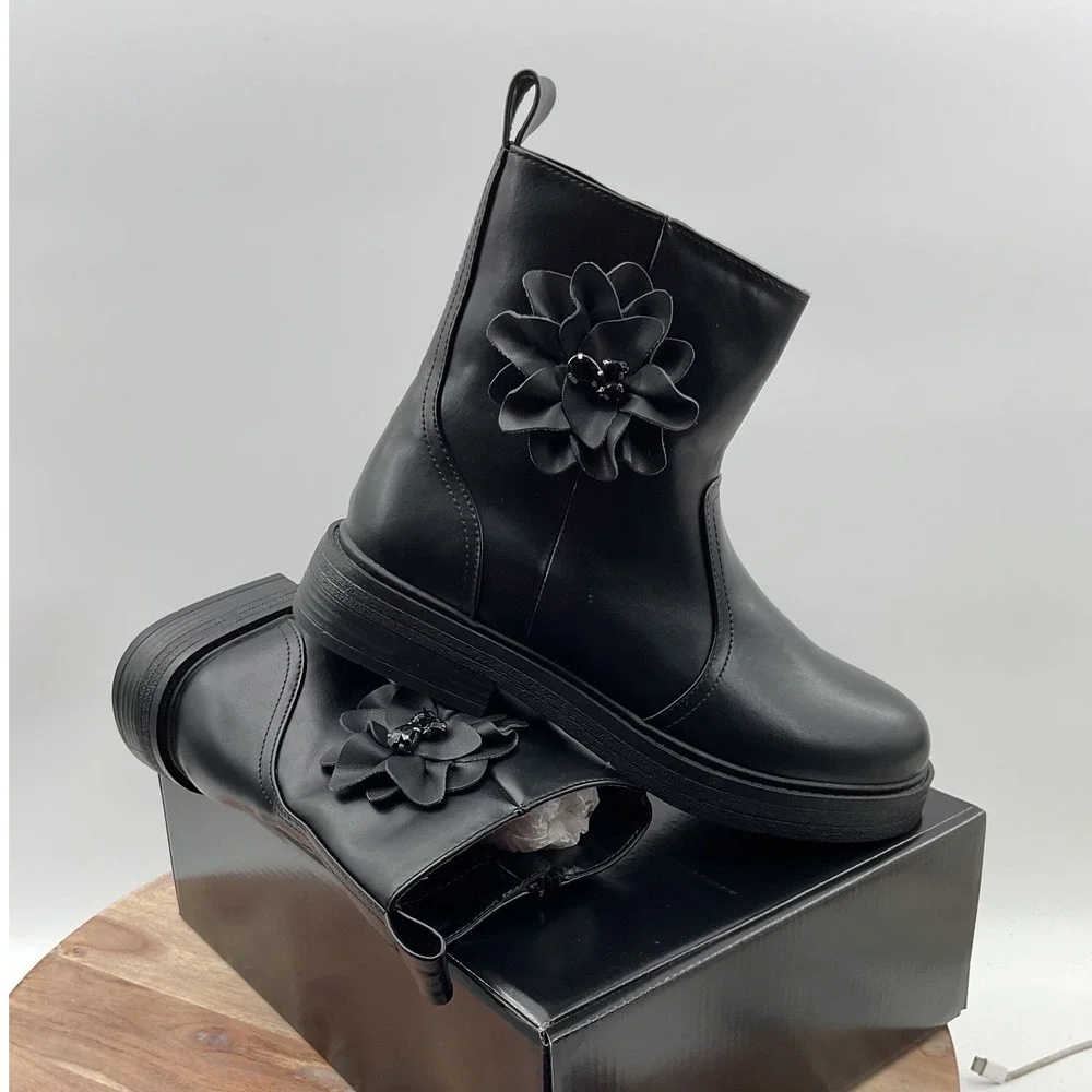 Steve Madden JBilla Black Floral Applique Ankle Boots SF3318-0524 Mens 5